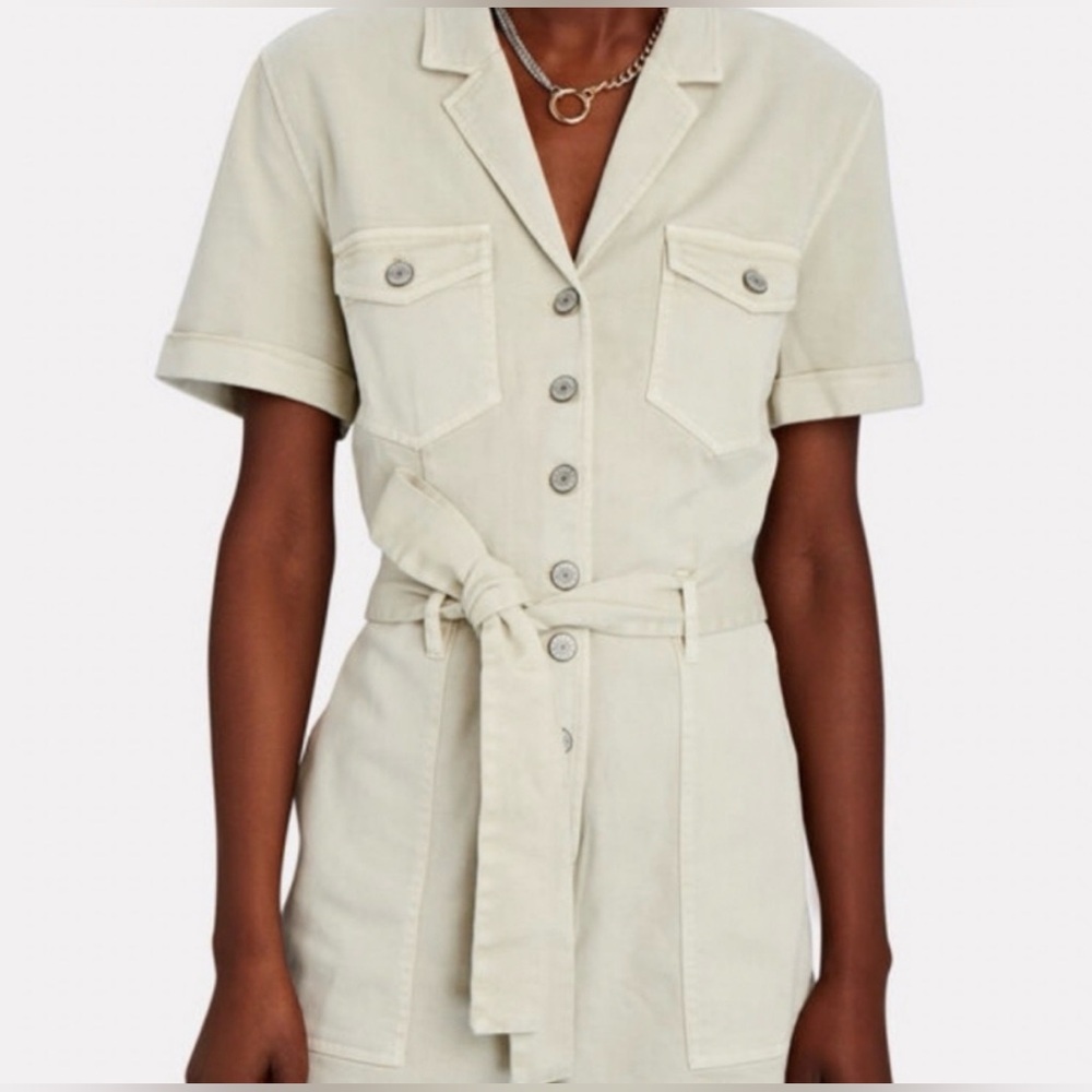 Rails Georgie Linen Blend Romper Cream Utility Short Jumpsuit with Tie Waist - Picture 2 of 6